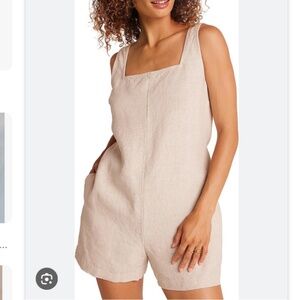 NWT White Bella Dahl Square Neck Sleeveless Linen Romper - Small